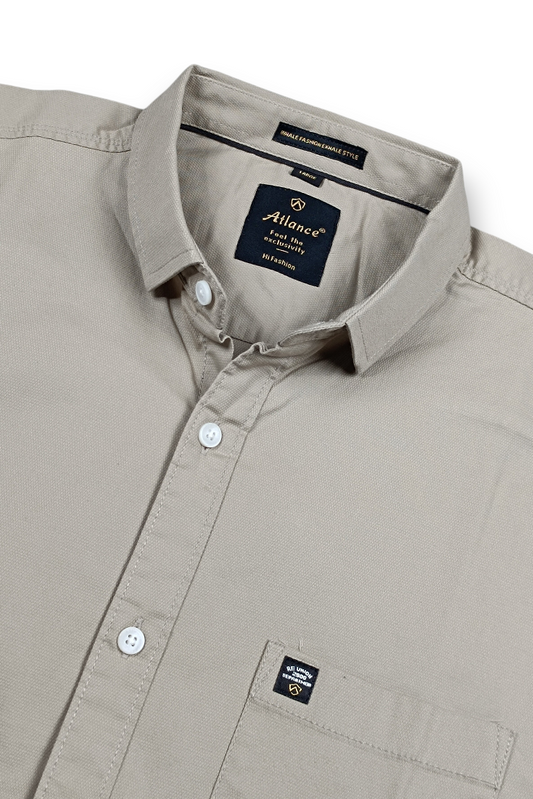 Men Slim Fit Beige Cotton Casual Shirt - Premium Smart-Casual Wear JK