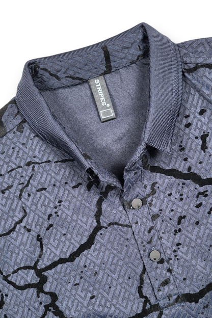 Trendy Navy Blue Printed Polo T-Shirt for Men | Modern Casual Style ATL4924