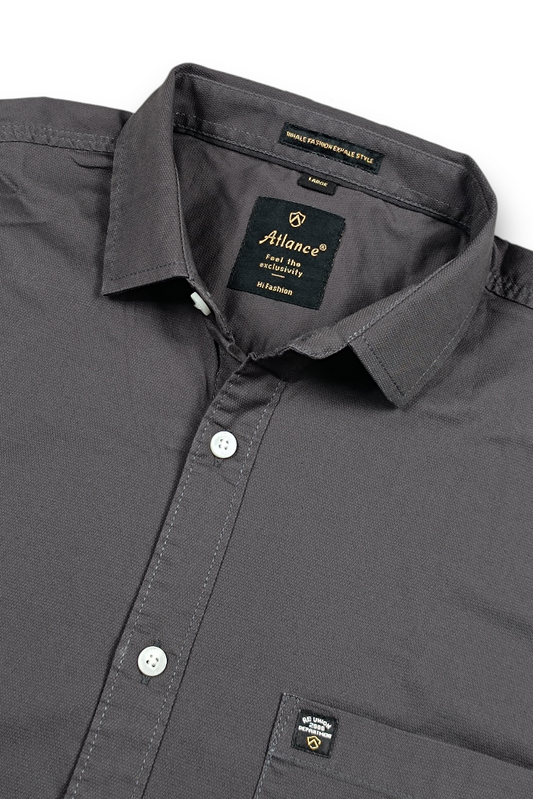 Men Slim Fit Dark Grey Cotton Casual Shirt - Premium Smart-Casual Wear JK