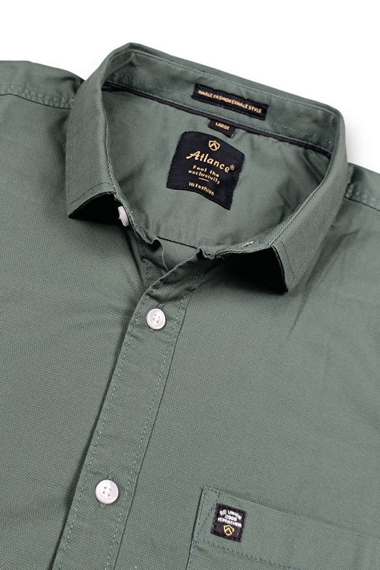 Men Slim Fit Dark Pista Cotton Casual Shirt - Premium Smart-Casual Wear JK