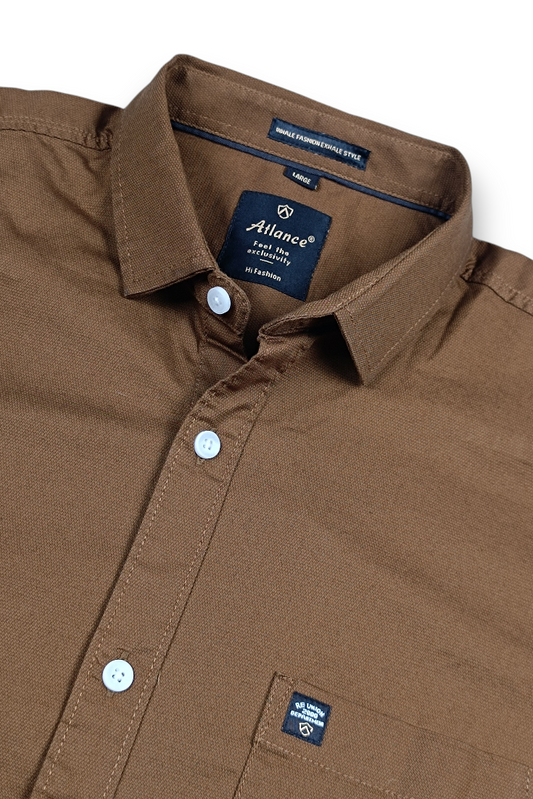 Men Slim Fit Khakhi Cotton Casual Shirt - Premium Smart-Casual Wear JK