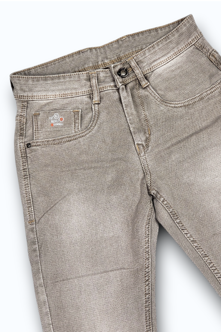 Men Beige Colour Narrow Fit Sulphur Wash Jeans - Stretch Denim HEN454