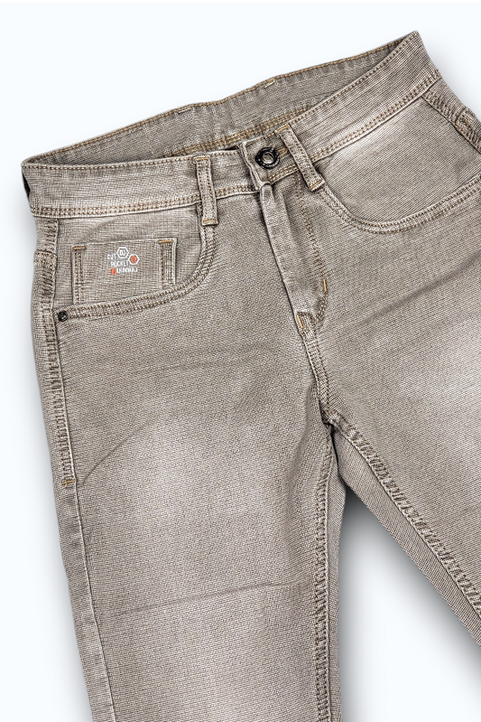 Men Beige Colour Narrow Fit Sulphur Wash Jeans - Stretch Denim HEN