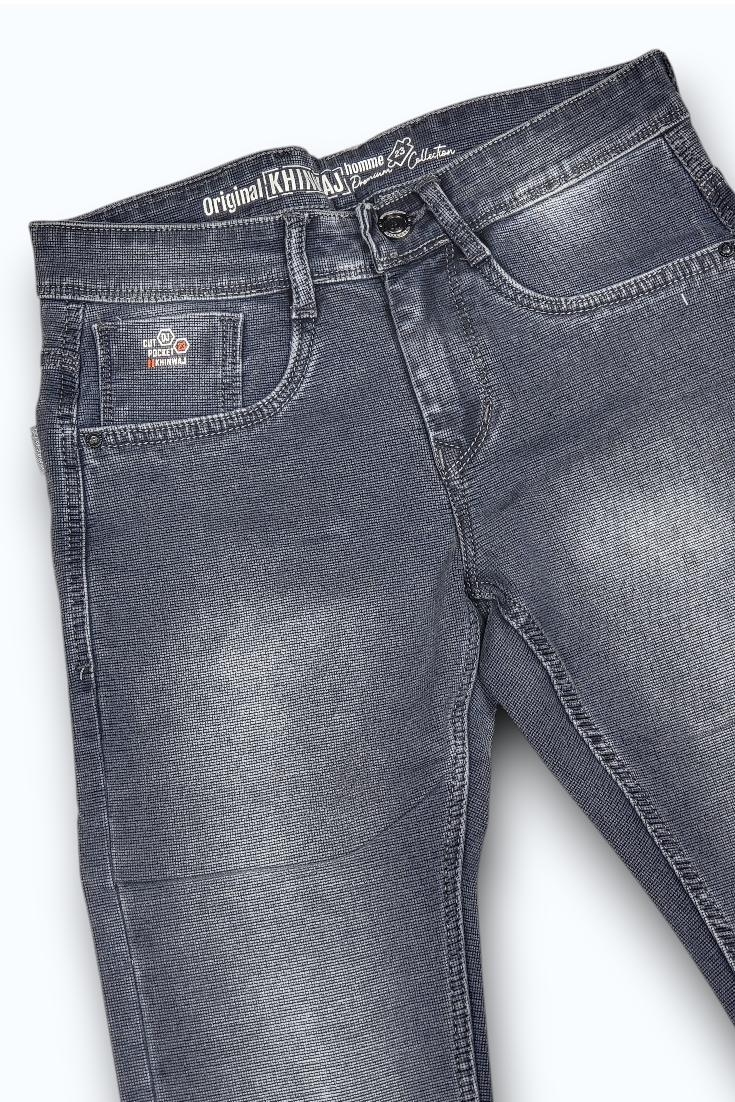 Men Dark Grey Colour Narrow Fit Sulphur Wash Jeans - Stretch Denim HEN454