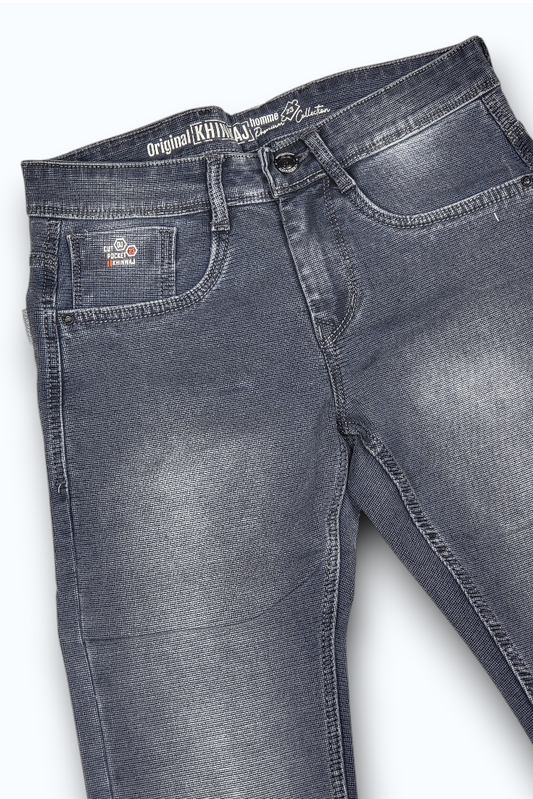 Men Dark Grey Colour Narrow Fit Sulphur Wash Jeans - Stretch Denim HEN