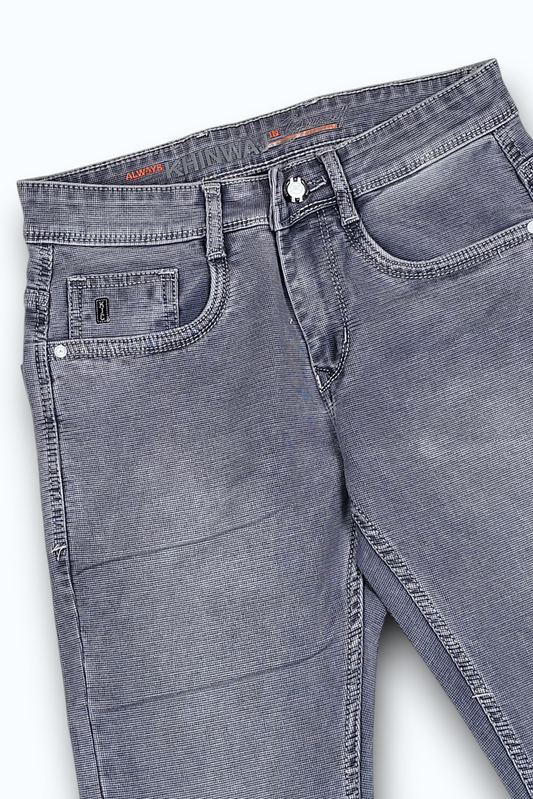 Men Light Grey Colour Narrow Fit Sulphur Wash Jeans - Stretch Denim HEN
