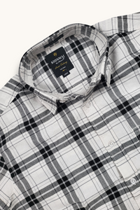 White Checkered Shirt for Men | Classic Plaid Long Sleeve Casual Shirt OXFCH