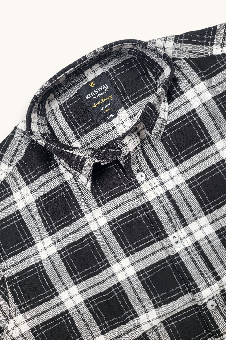 Black Checkered Shirt for Men | Classic Plaid Long Sleeve Casual Shirt OXFCH