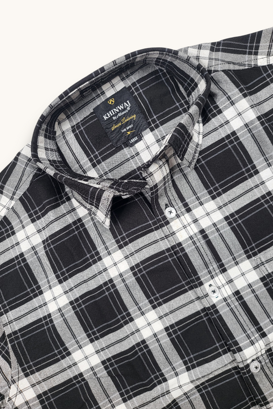 Black Checkered Shirt for Men | Classic Plaid Long Sleeve Casual Shirt OXFCH