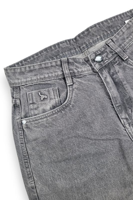Men Light Grey Straight Fit Jeans - Classic Washed Denim Baggy