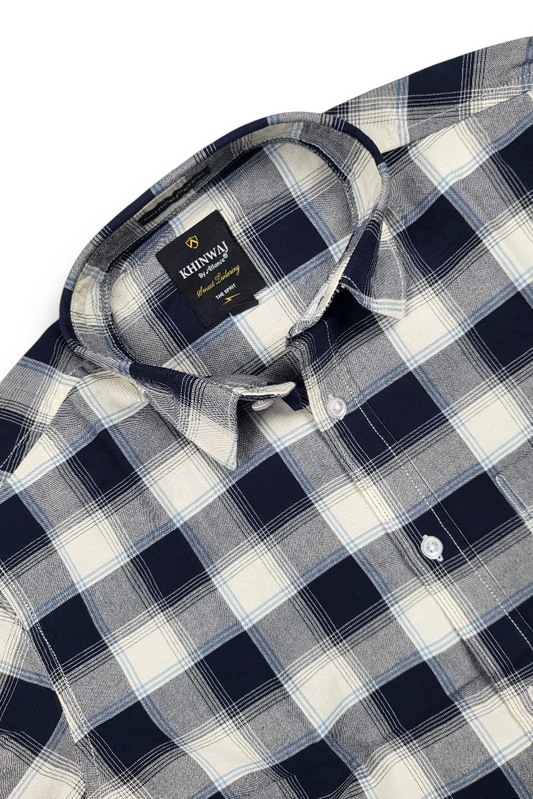 Men Premium Navy Blue Checkered Shirt – Casual Style OXFCH