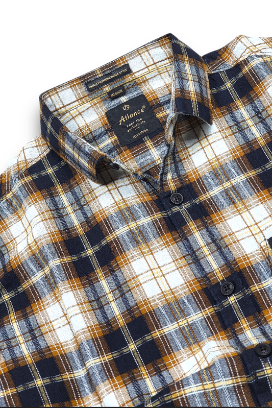 Mustard Bold Check Casual Shirt - Perfect for Smart-Casual Wear FABCK
