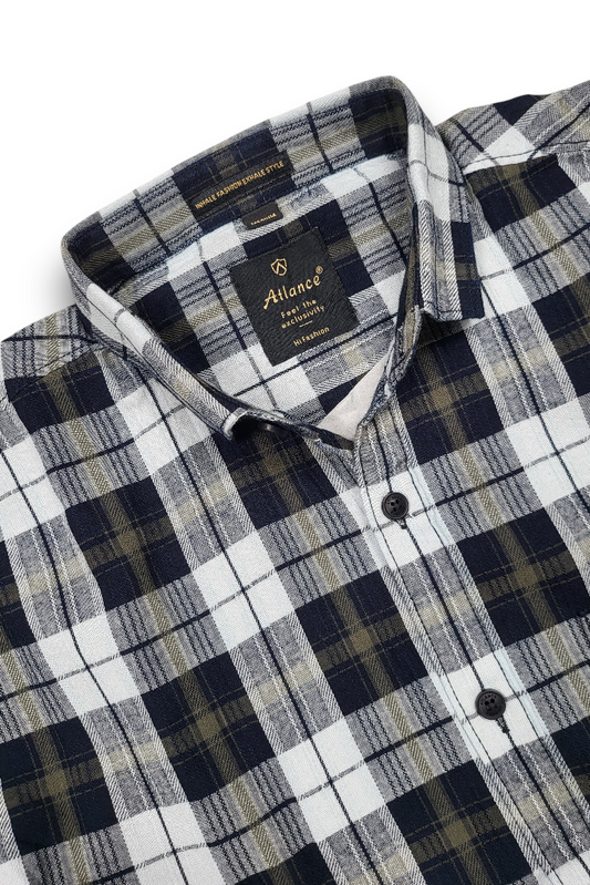 Men Olive Checked Slim Fit Casual Shirt | Premium Cotton FABCK