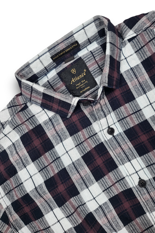 Men Wine Checked Slim Fit Casual Shirt | Premium Cotton FABCK