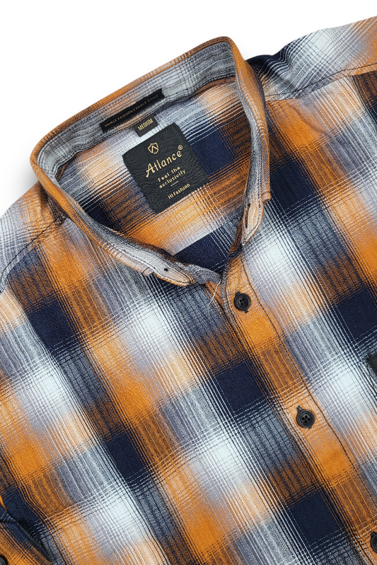 Men Rust Check Casual Shirt | Premium Slim Fit | Atlance FABCK