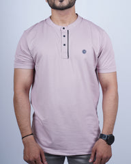 Onion color plain round neck t-shirt for men