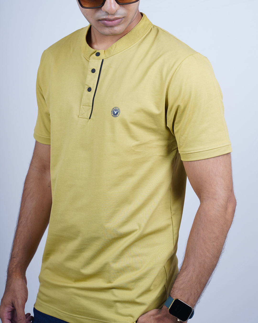 Mustard color plain round neck t-shirt for men