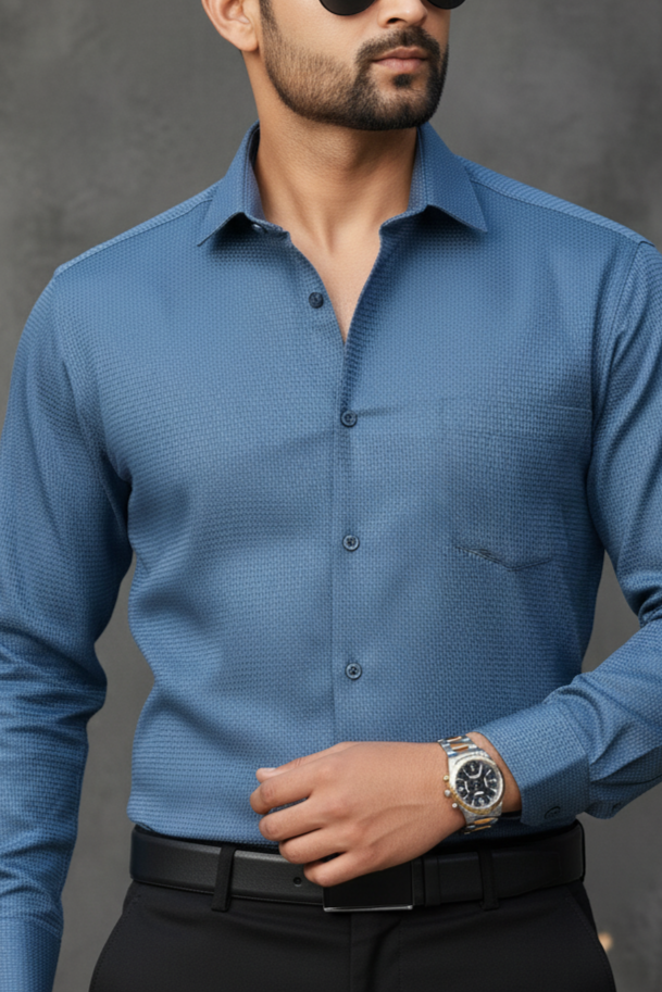 Atlance Classic Blue Solid Formal Shirt - Slim Fit-FRMTEXT