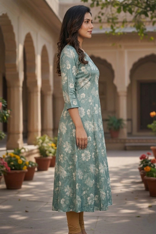 Pista Floral Anarkali Kurti - Long Kurti for Women 261059181