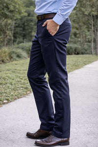 Men Slim Fit Navy Blue Textured Structure - Premium Cotton Trousers 5126