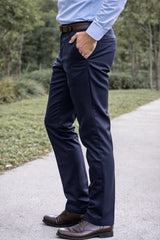 Men Slim Fit Navy Blue Textured Structure - Premium Cotton Trousers 5126