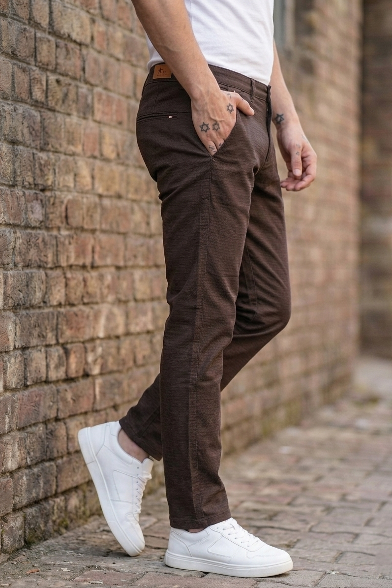 Men Premium Coffee Structured Chinos | Textured STAR44