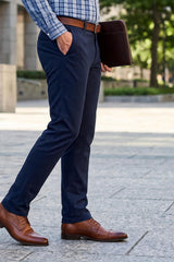 Mens Structure Navy Blue Textured Slim-Fit Casual Pants 5124