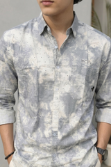 Grey Cloud Wash Shirt Men | Long Sleeve Casual Wear Zero
