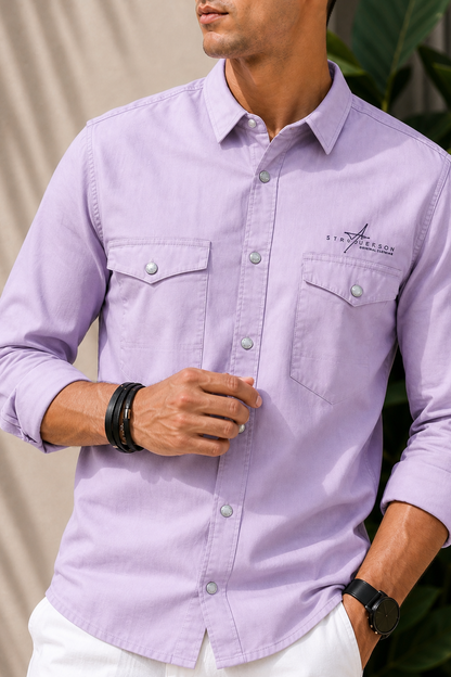 Men Plain Cotton Lavender Full Sleeve Shirt | Casual Button Down Shirt with Pockets SC-1972