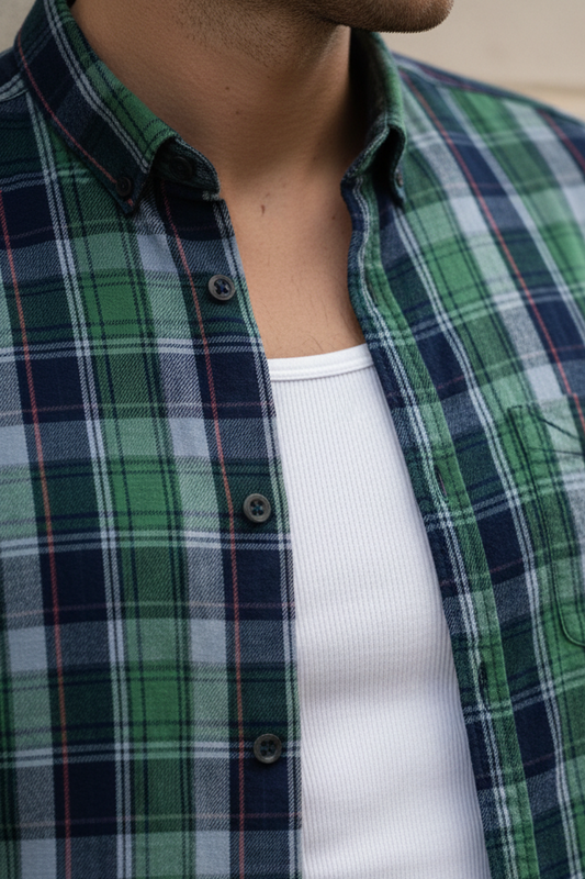 Men Premium Cotton Checkered Shirt | Green Soft Casual Styles-241139859