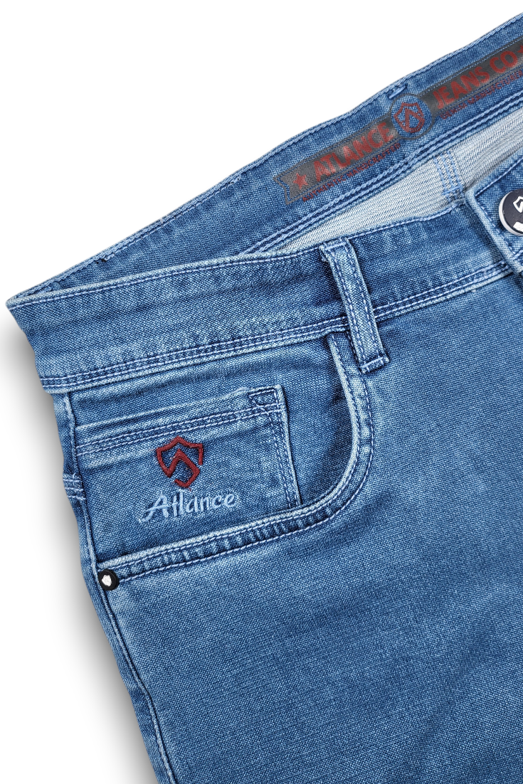 Atlance Mid-Wash Comfort Fit Jeans for Men | Blue Denim Plain 1022