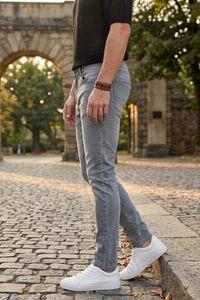 Men Light Grey Narrow Fit Jeans - Premium Denim Wash | ATPNF56