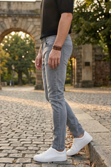 Men Light Grey Narrow Fit Jeans - Premium Denim Wash