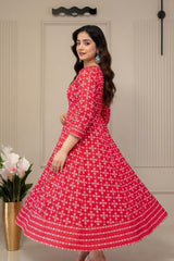 Bright Rani Cotton Rayon Printed Kurti – Comfortable Flared Anarkali Dress for College Office & Daily Wear