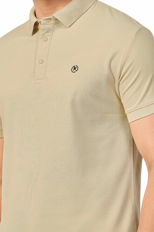 Cream Plain Collar T-Shirt | Half Sleeve Sinker Fabric | Casual & Sports Wear
