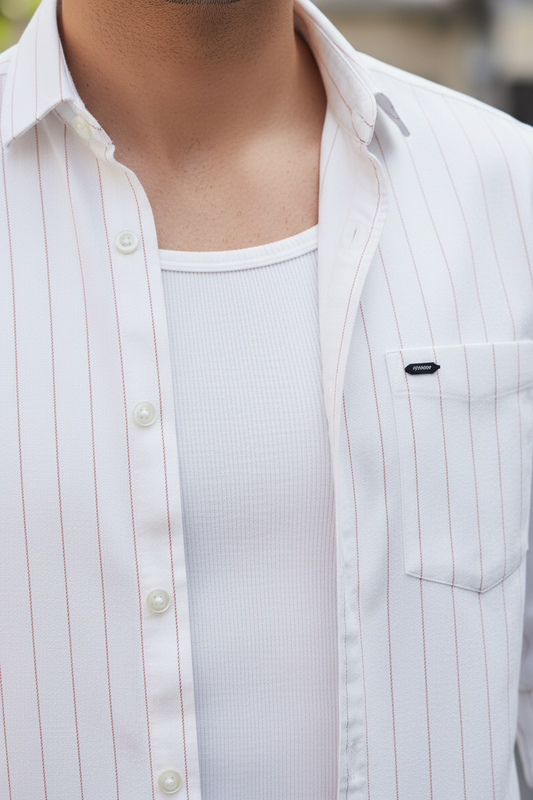 Men White Pinstripe Shirt | Classic Vertical Stripe Slim Fit 251205868