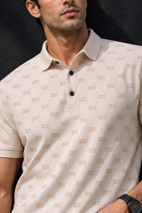 Men White Printed Polo T-Shirt – Half Sleeve Collar Neck