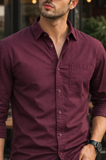 Men Premium Wine Solid Casual Shirt for Everyday Wear OXF-PLAIN