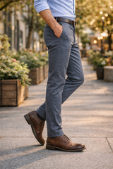 Men Dark Grey Satin-Finish Structure - Slim Fit Cotton Trousers 5127