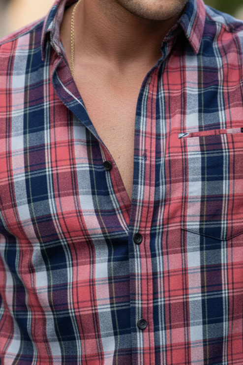 Men Premium Cotton Checkered Shirt | Red Soft Casual Styles-241139859