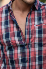 Men Premium Cotton Checkered Shirt | Red Soft Casual Styles-241139859