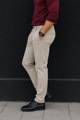 Men Cream Micro-Textured Cotton Chinos | Stylish Narrow Fit Pants 5130