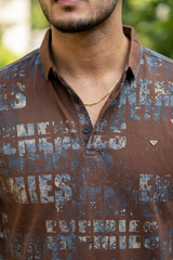 Men Typography Print Polo T-Shirt in Brown