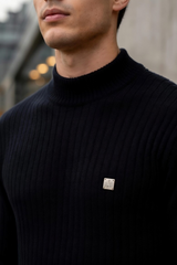 Premium Slim Fit Black Ribbed High Neck Pullover 251205533