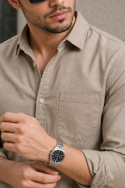 Men Premium Fawn Solid Casual Shirt for Everyday Wear OXF