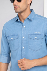 Men Casual Skyblue Denim Shirt – Modern Stylish Fit 261055466