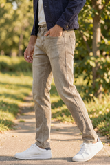 Men Beige Colour Narrow Fit Sulphur Wash Jeans - Stretch Denim HEN