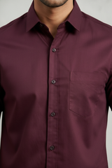 Men Casual Wine Short Sleeve Shirt - Cotton Comfort 261049774