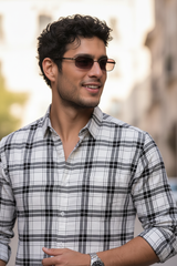 White Checkered Shirt for Men | Classic Plaid Long Sleeve Casual Shirt OXFCH