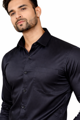 Atlance Elite Black Satin-Finish Luxury Formal Shirt-FRM